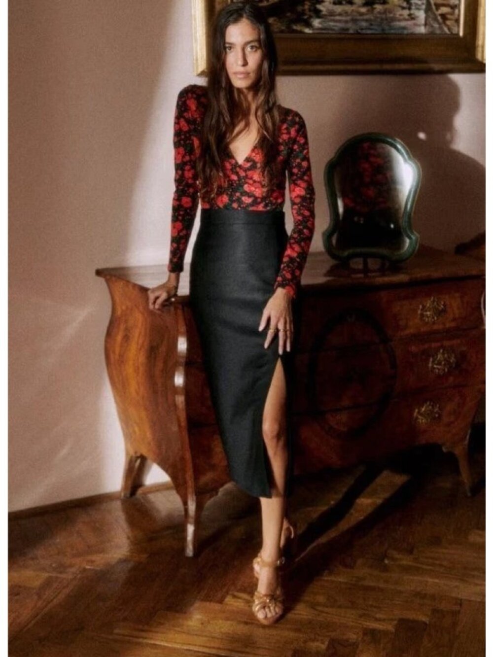Sezane Madelyn Midi Linen Blend Skirt
